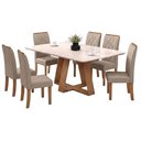 Ver imagem 1 de Mesa Kiara Freijó Off White com Kit 6 Cadeiras Ayla Freijó Veludo Creme-DJ Móveis