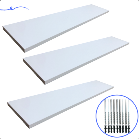 Kit 3 Prateleira Branca 70X15 + Suporte Flutuante Mdf  Organizadora Decoração Cozinha Banheiro Sala