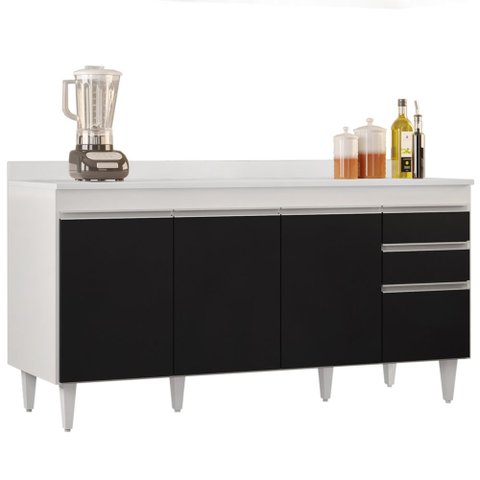 Balcão Gabinete para Pia com Tampo 160cm Arkansas Branco/Preto - Lumil Lumil Móveis