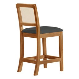 Kit 2 Banquetas Altas em Tela Sextavadas Assento Estofado Linho Chumbo Rubi Madeira Maciça Mel - 4