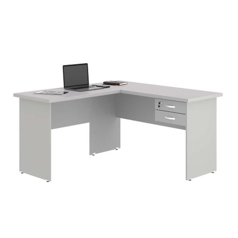 Escrivaninha em L com 02 Gavetas Chair Cinza