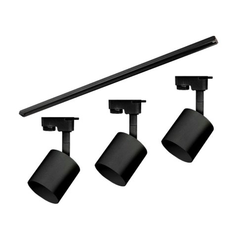 Kit Trilho Taschibra com 3 Spot Track Ar70 Gu10 Bivolt Preto
