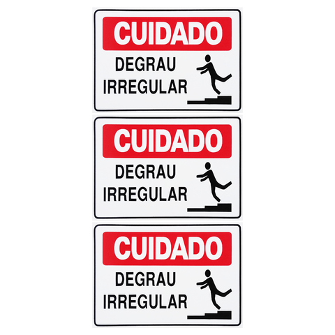Combo 3 Placas De Sinalização Cuidado Degrau Irregular 30x20 Acesso - S-216/1 F9e