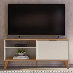 Rack Bancada Madri 115cm Off White/nature para Tv até 50” - Peternella Móveis - 2