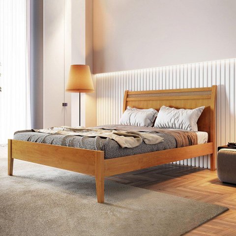 Cama Casal Esmeralda com Ratam 140cm Amêndoa Mel Josandro Cor:amêndoa Mel
