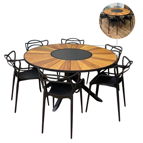 Kit Mesa de Jantar Redonda Madeira + 6 Cadeiras Alegra Preta Nossa Kasa Móveis