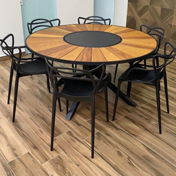 Kit Mesa de Jantar Redonda Madeira + 6 Cadeiras Alegra Preta Nossa Kasa Móveis - 2