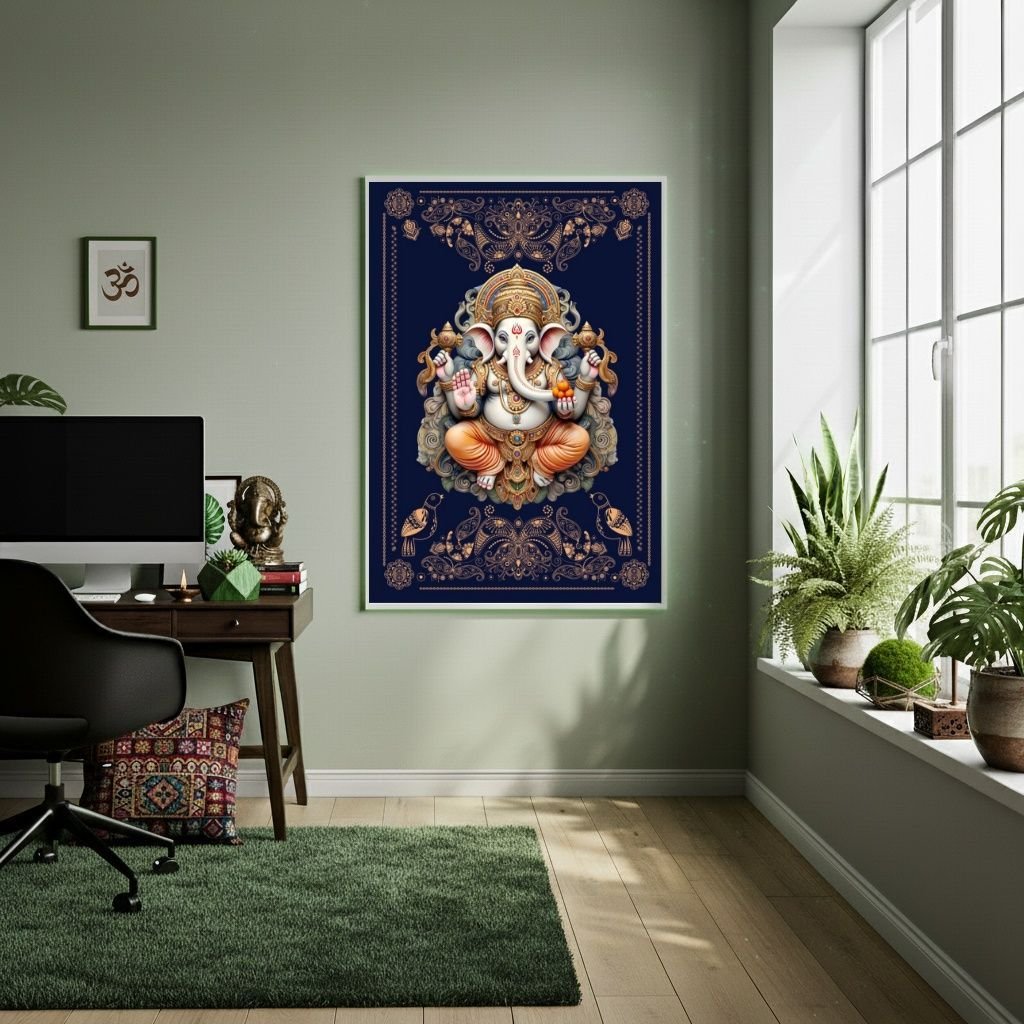 Quadro Lord Ganesha - 70x50cm:moldura Branca | MadeiraMadeira