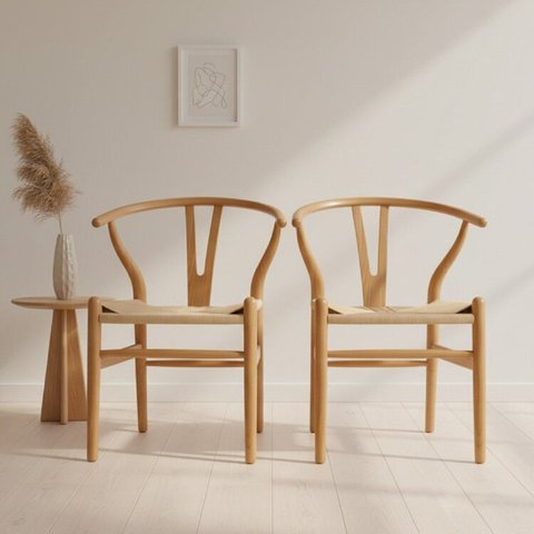 Kit com 2 Cadeiras para Sala de Jantar Madeira Maciça Wishbone Marrom/Clara