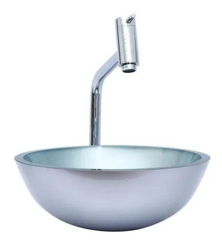 Cuba De Vidro CR 35cm Prata+ Torneira + Válvula Click +Sifão - 2