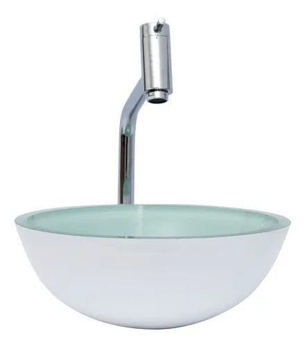 Cuba De Vidro CR 35cm Branco +Torneira +Válvula Click +Sifão - 2