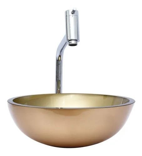 Cuba Redonda de Vidro 35x35cm Dourado Para Banheiro - 2