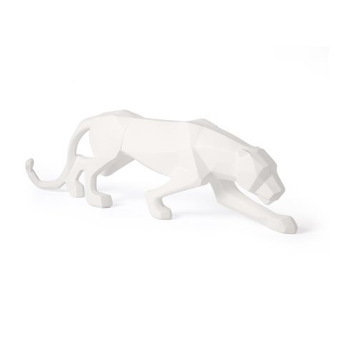 Escultura Leopardo Pantera em Poliresina Branca Mart 61cm