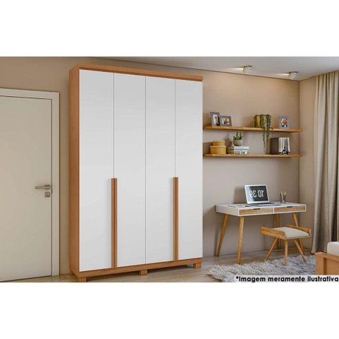 Guarda Roupa Solteiro 4 Portas e 2 Gavetas Alonzo Plus Amêndoa/branco - Lopas