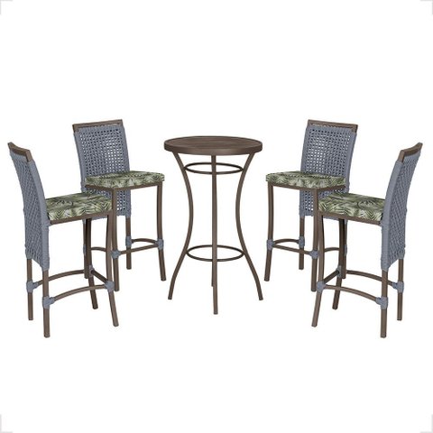 Mesa Bistrô e 4 Banquetas Roma Marrom Corda Náutica Estofado 5 Trama Original