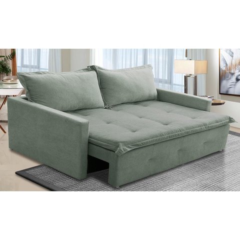 Sofá sem Caixa Retrátil e Reclinável 1,85m com Molas Bianca Boucle Menta Madelina Decor