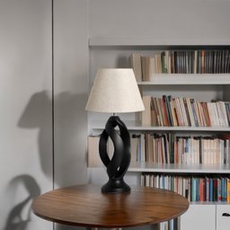 Abajur de Sala Grande de Cerâmica Grego Preto Fosco com Cúpula de Tecido - 6