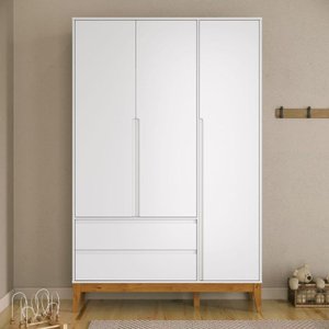 Guarda-roupa Nature Clean 3 Portas 2 Gavetas Matic Branco Fosco/ecowood