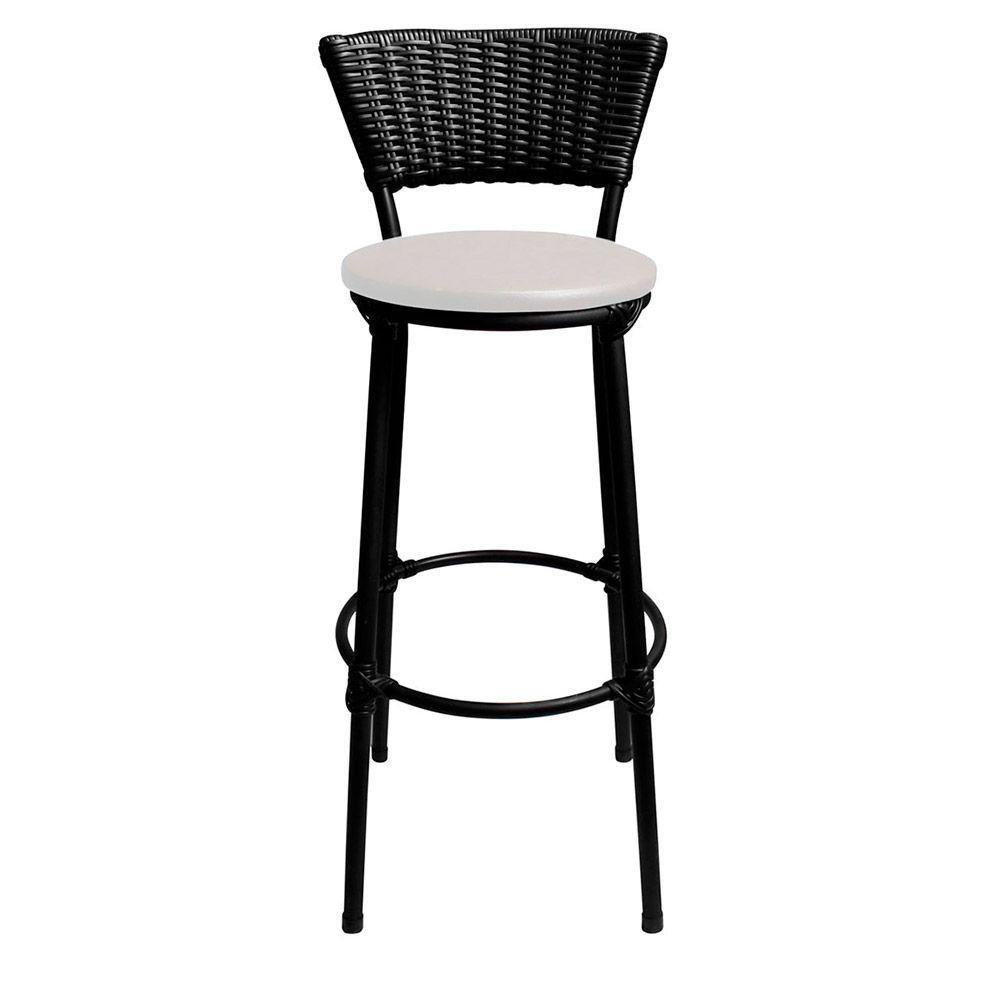 Kit 6 Banquetas Bistrô Cuba Aço Junco Sintético Preto Assento Branco - Cor: Preto - 5