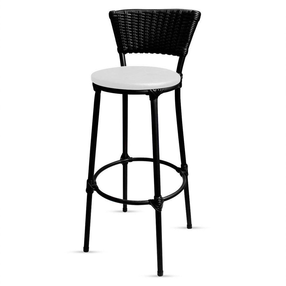 Kit 6 Banquetas Bistrô Cuba Aço Junco Sintético Preto Assento Branco - Cor: Preto - 4