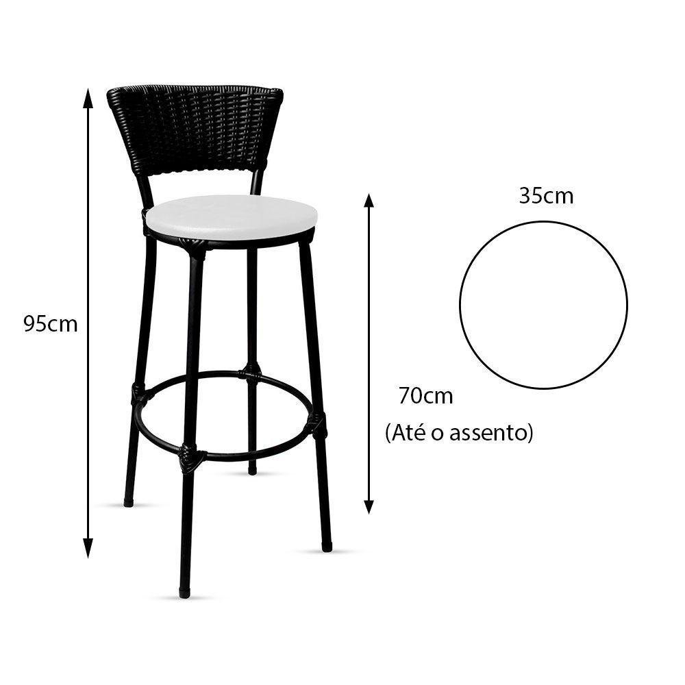 Kit 6 Banquetas Bistrô Cuba Aço Junco Sintético Preto Assento Branco - Cor: Preto - 2