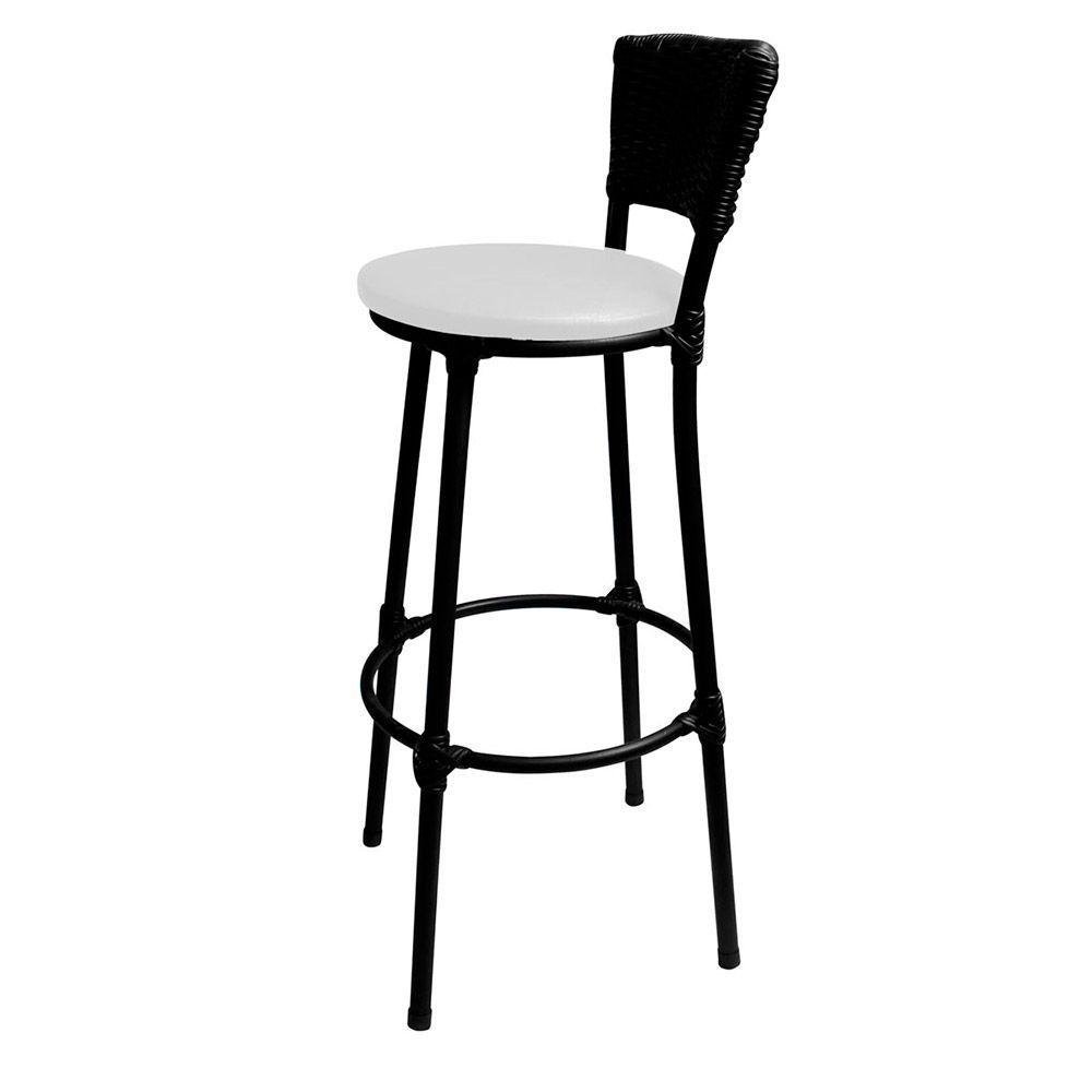 Kit 6 Banquetas Bistrô Cuba Aço Junco Sintético Preto Assento Branco - Cor: Preto - 3