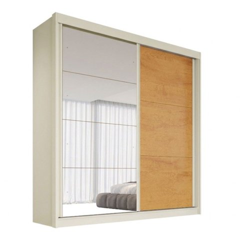 Guarda-roupa Casal Mali 2 Portas 3 Gavetas 100% Mdf com Espelho Off White/peroba - Europa Móveis