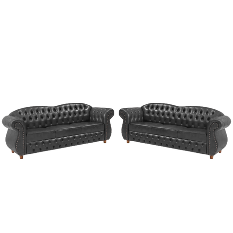 Dois Sofás Chesterfield Merlo 3 lugares 2M - Corano Preto / Decoração, recepção, Barbearia