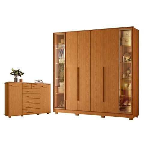 Guarda Roupa Napoli com 6 Portas Bronze Cinamomo e Cômoda Fontana Cinamomo - Móveis Albatroz