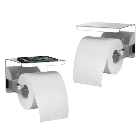 Suporte Papel Higienico Inox Kit 2 Unidades Banheiro Lavabo Porta Celular Objeto Prateleira Apoio Su