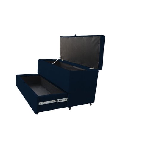 Recamier Puff Baú Sapateira e Gaveta 90 Cm para Cama de Solteiro - Azul Marinho
