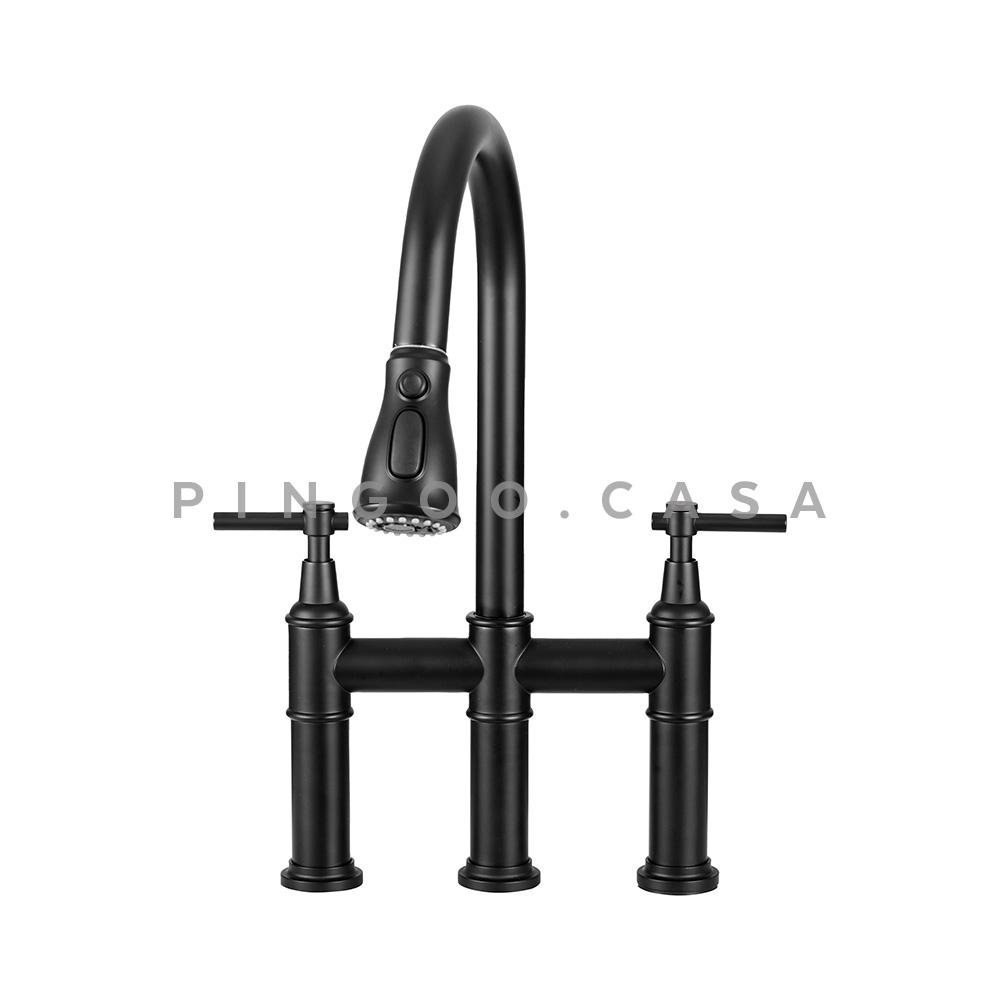 Torneira Para Cozinha Gourmet Inox Misturador Extensível Duplo Comando Içá Pingoo.casa - Preto - 3