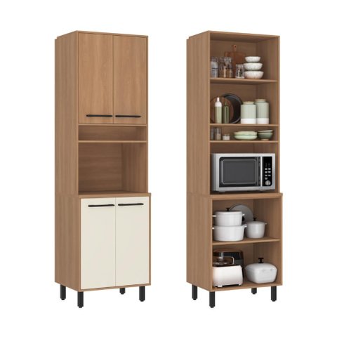 Armário Torre Quente 1 Forno 4 Portas 220x65 cm Granada Amadeirado Off White Casamia