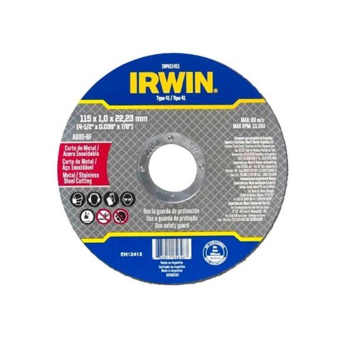 25 Discos Corte Fino Metal/Inox 4.1/2x1,0MMX7/8" - Irwin