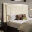 Ver imagem 3 de Cabeceira Opala Cama Box Casal 140cm Linho Bege Claro