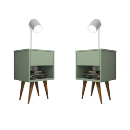 Kit 2 Mesas de Cabeceira Retrô Pés Palito 100% Mdf Plancasa:verde Jade - 2