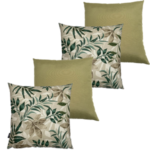 Kit 4 Almofadas Impermeável Antimofo Antiácaro Folha Verde Marrom Verde Oliva Área Externa 45cmX45cm
