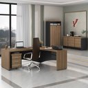 Ver imagem 1 de Conjunto 5 Peças com Mesa para Escritório Diretor em Tamburato, Gaveteiro Marrom/Nogal/Preto Artany