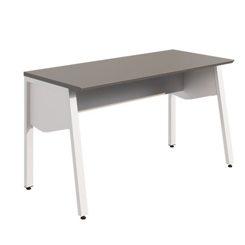 Mesa Escrivaninha com 135cm Industrial Tampo Chanfrado e Pés Metálicos Executive Cinza Sagrado e Branco