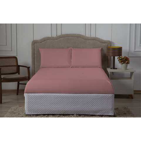 Jogo de Lençol Casal 3 Peças Liberty com Elástico:rosa Velho