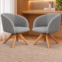 Ver imagem 1 de Kit 2 Poltronas Giratória Linho Premium Base Madeira Maciça Maya