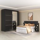 Ver imagem 1 de Guarda-Roupas Casal Espelho e Cabeceira com 2 Mesas de Cabeceira Multimóveis MP4327