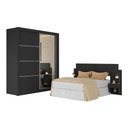 Ver imagem 2 de Guarda-Roupas Casal Espelho e Cabeceira com 2 Mesas de Cabeceira Multimóveis MP4327