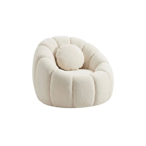 Poltrona Decorativa Giratória Concha c/Almofada Boucle Bege Abobora -Vimont Moveis