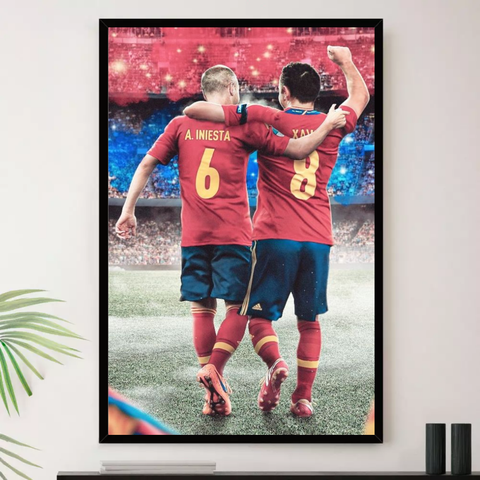 Quadro Iniesta Xavi Barça Espanha Decorativo A3 35x45cm