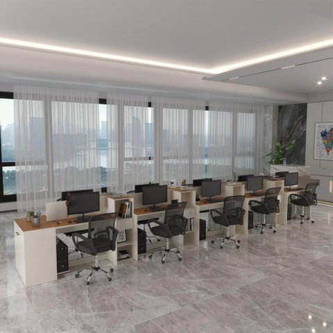 Estação de Trabalho 10 Lugares Office Noruega 10 Mesas 8 Armários 1 Aparador - Via Nossa - Off