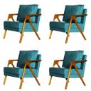 Ver imagem 1 de Kit 4 Poltronas Cadeira Mona Luxo Recepção - Suede Azul Turquesa