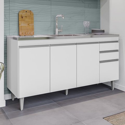 Balcão de Pia Ayla 150cm 4 Portas 2 Gavetas Branco Maderatto Móveis