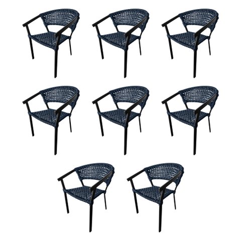Kit 8 Cadeiras de Jantar em Corda Naútica Azul Base Alumínio Sofia