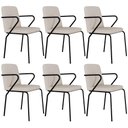 Ver imagem 1 de Kit 06 Cadeiras Estofada para Sala de Jantar com Braço Loft Preto C01 Linho Areia - Lyam Decor